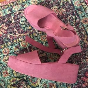 Pink platform suede sandals